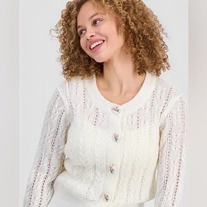 Freshman 1996 Cream Floral Button Sweater Cardigan Vintage Inspired Grannycore